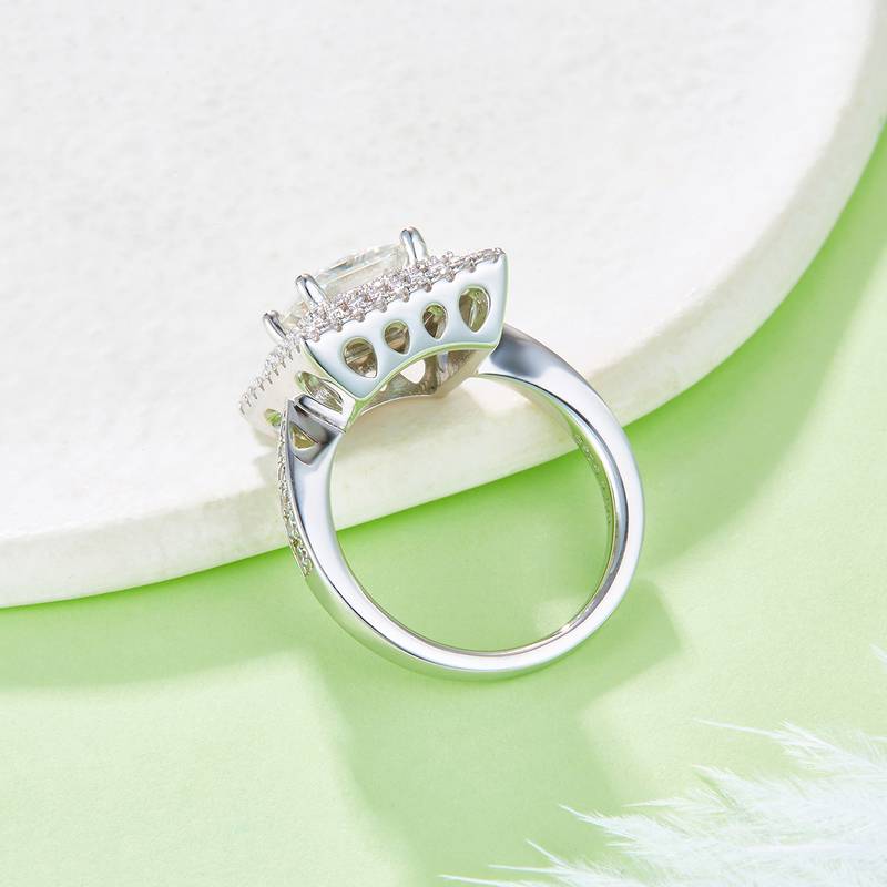 豪镶正方形S925银镀白金MoissaniteWomen's Ring2.0ctD级